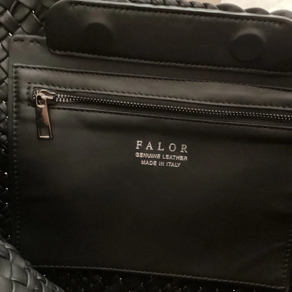 Falor Italy Handmade Black Woven Leather Large Shoulder Hobo Bag Magnetic Close - Picture 5 of 16